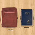 Elegant red leather Bible holder with storage pocket