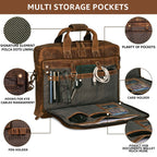 Leather Laptop Messenger Briefcase Bag - Tan