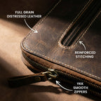 Leather Zipper Padfolio Ring Binder Organizer for Men & Women -Tan