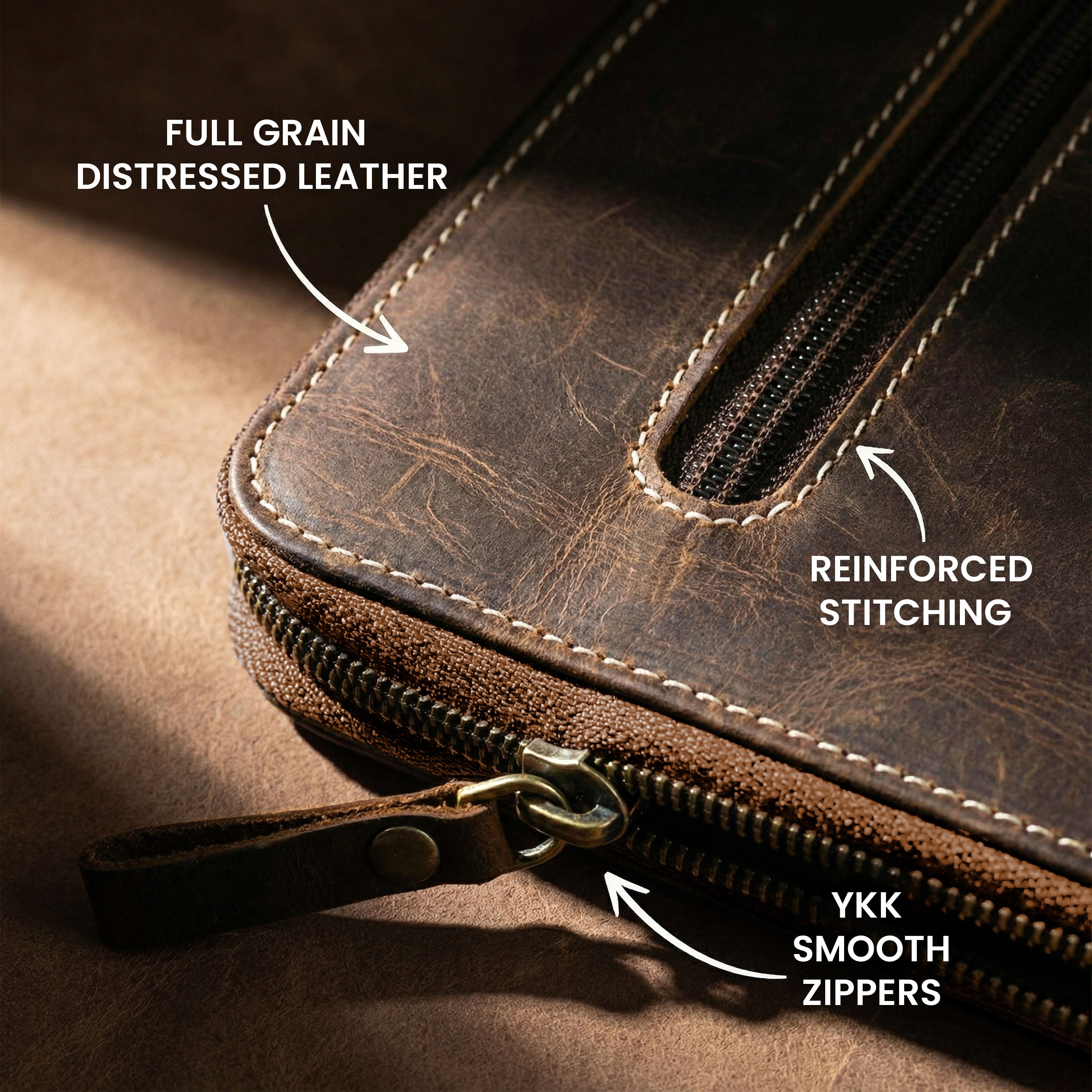 Leather Zipper Padfolio Ring Binder Organizer for Men & Women -Tan