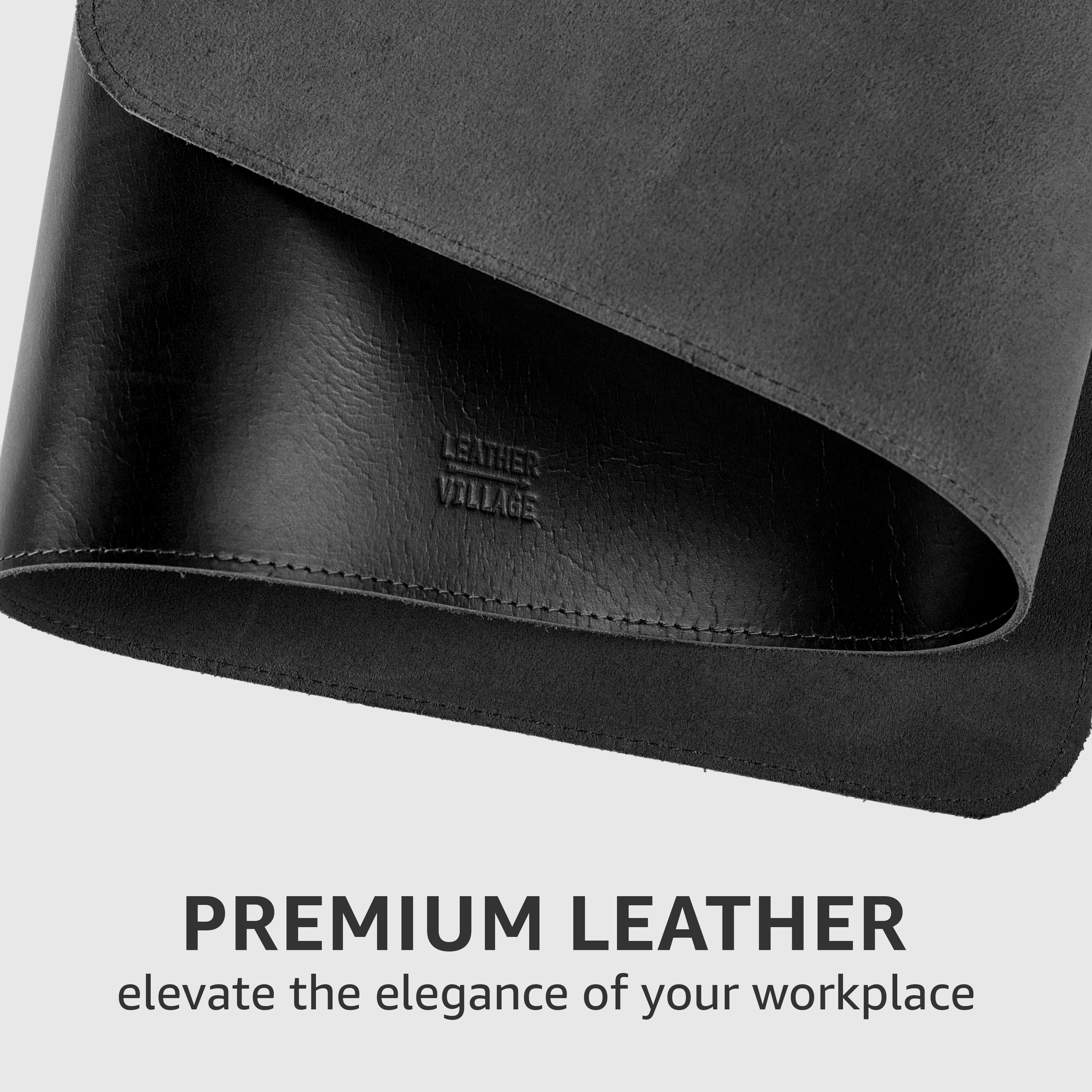 Real Leather Desk Mat for Desktop & Laptop, with Leather Tray & Tea Coaster, 3mm Thick 32''x16'' Genuine Leather Desk Cover-Protector-Blotter