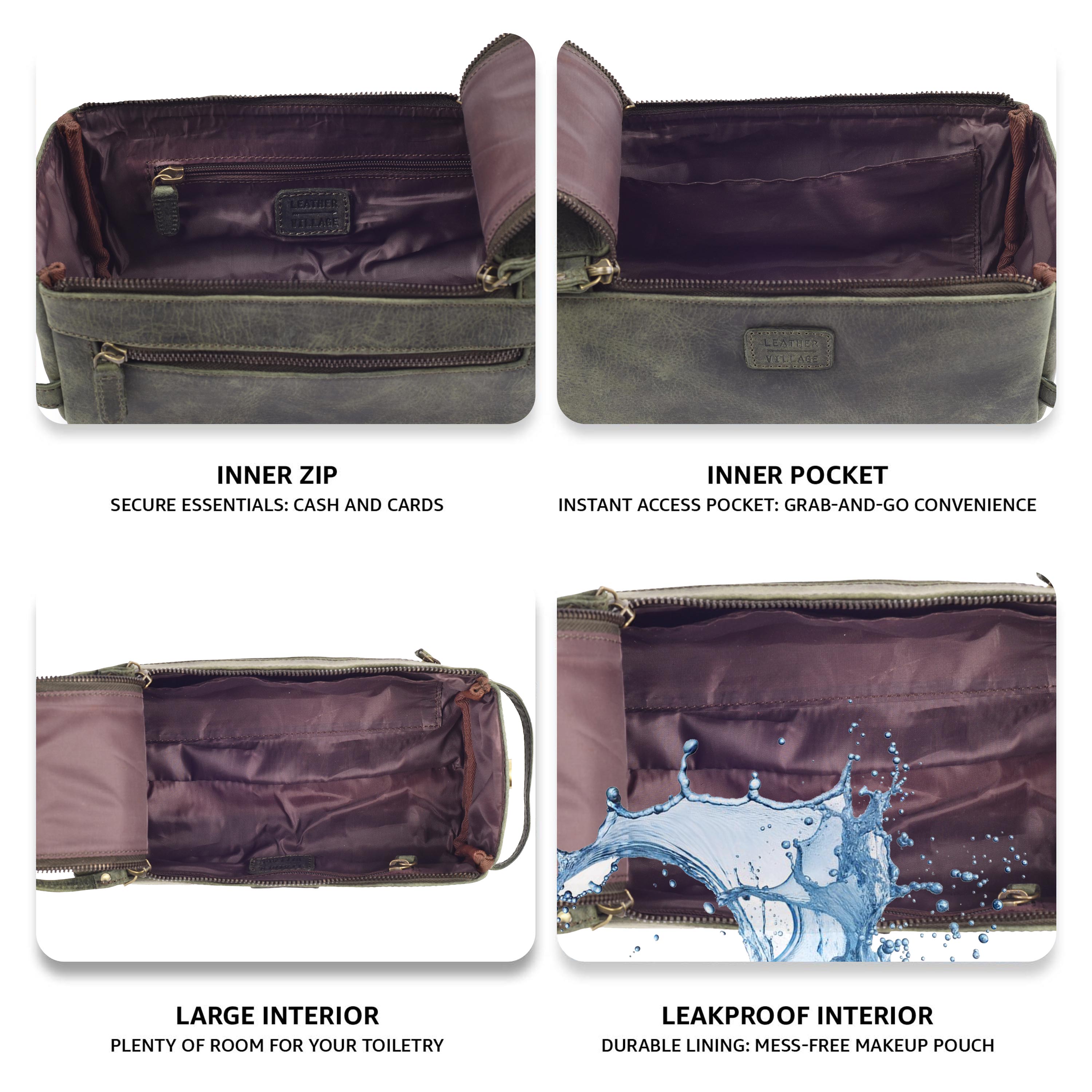 Leather Toiletry Bag for Travel - Olive
