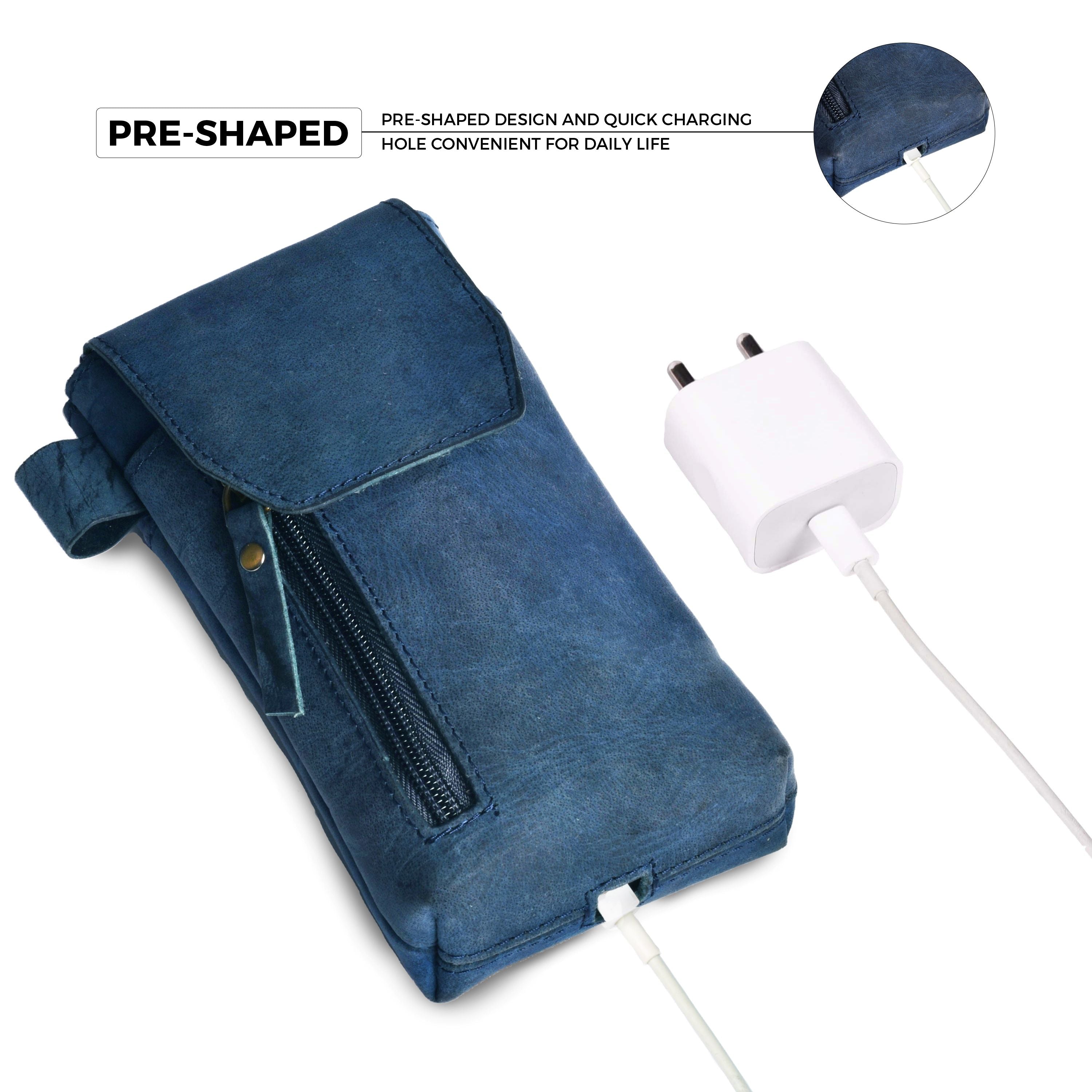 Leather Phone Holster Pouch - Blue