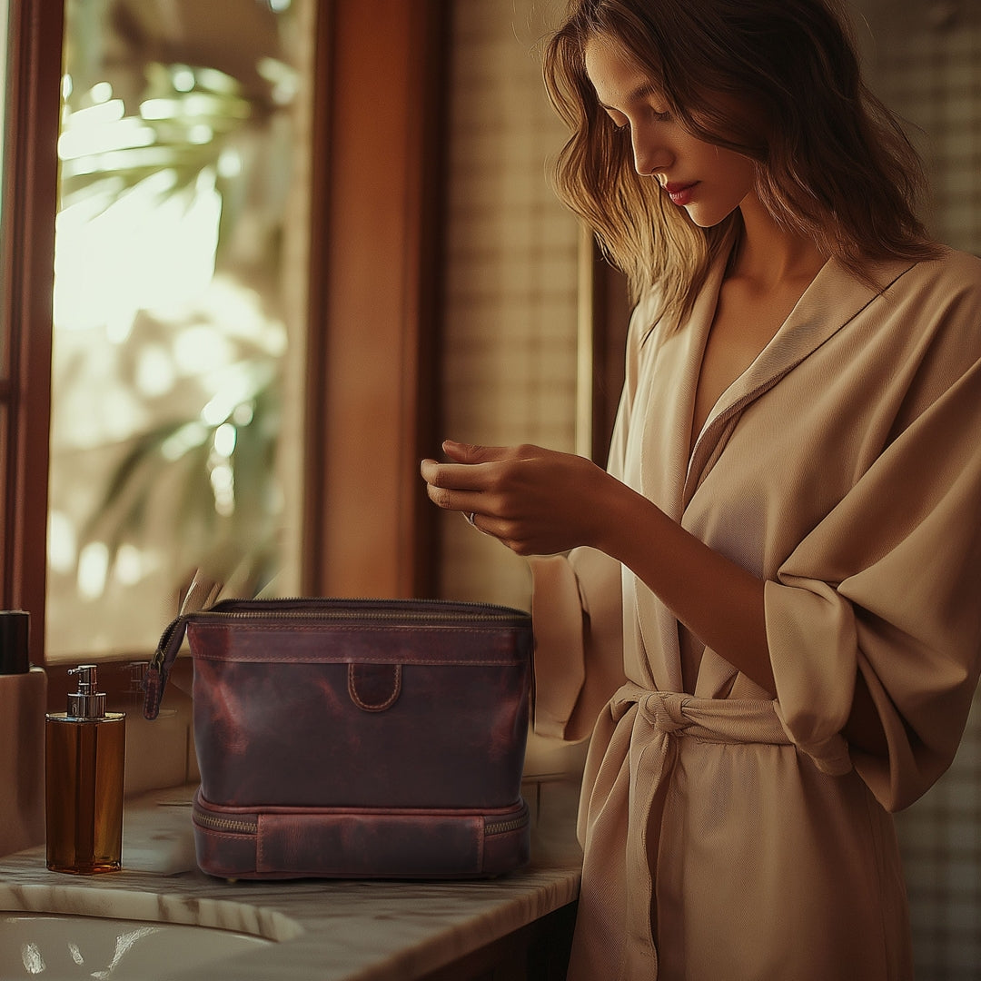 Cherry Leather Dopp Kit – Travel Toiletry Bag