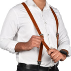 Leather Suspenders for Men & Women Adjustable Y-Back Braces with Snaps Vintage Classic Style for Any Occasion Leather Village