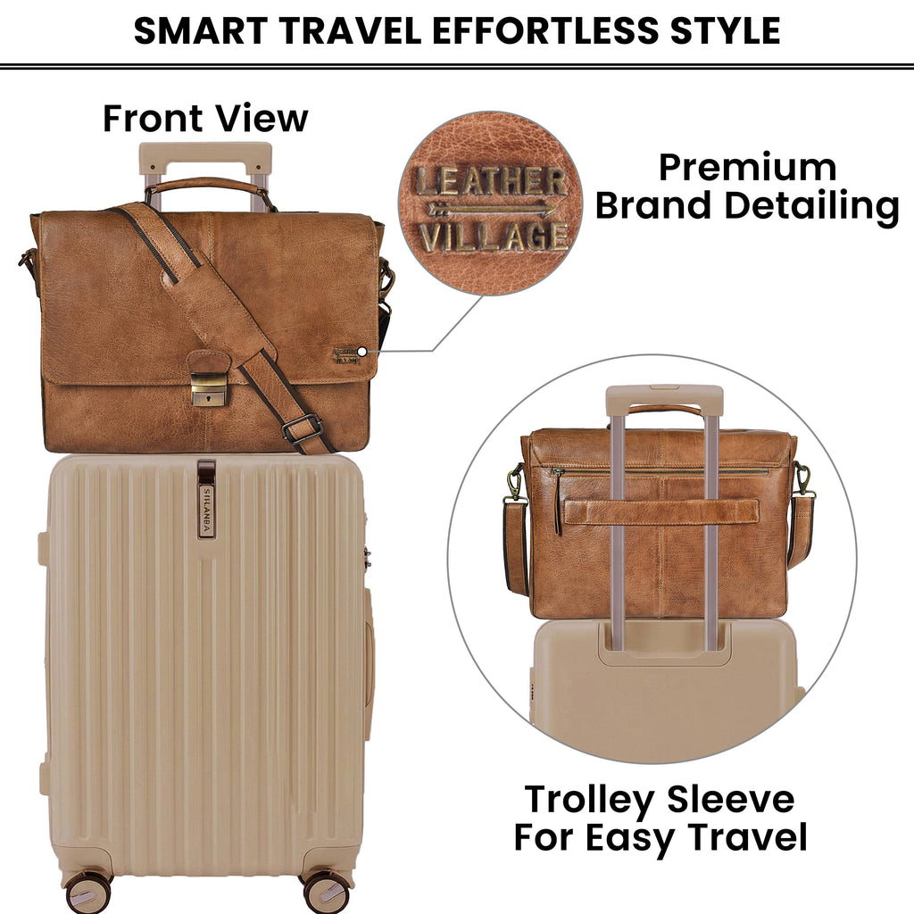 Leather Messenger Bag for Men & Women - Tan