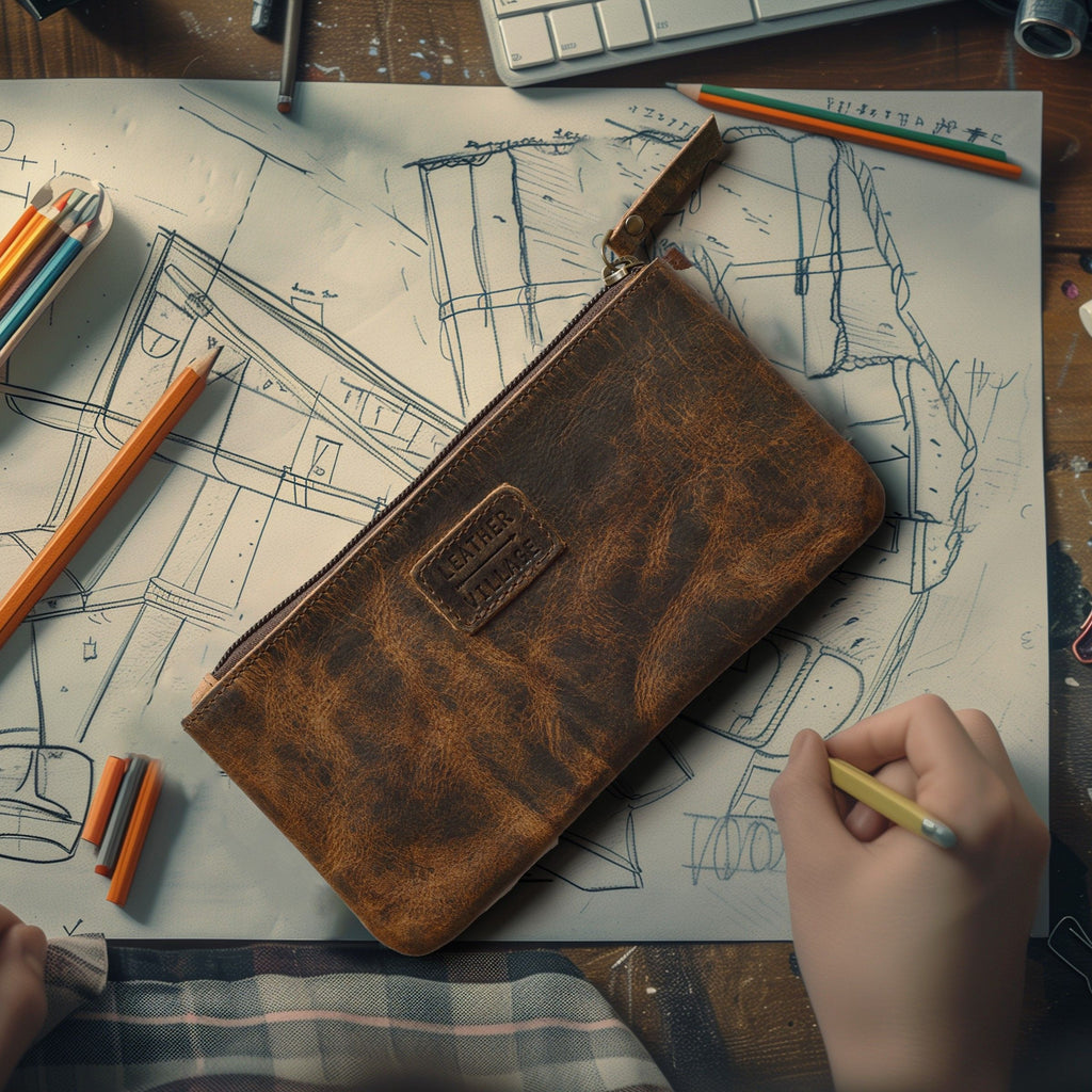 Leather Pencil Pouch Pen Case - Distressed Brown