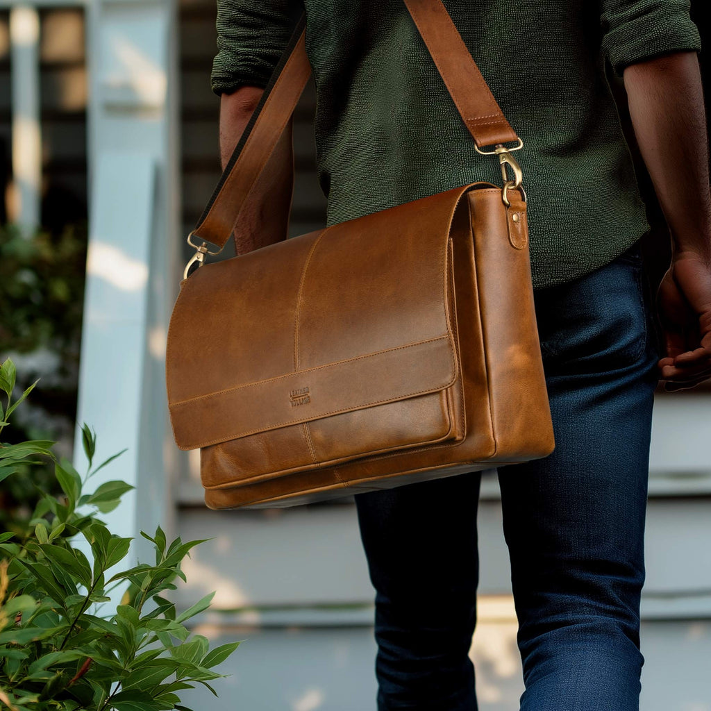 Handmade Vintage Leather Messenger Bag - Tan