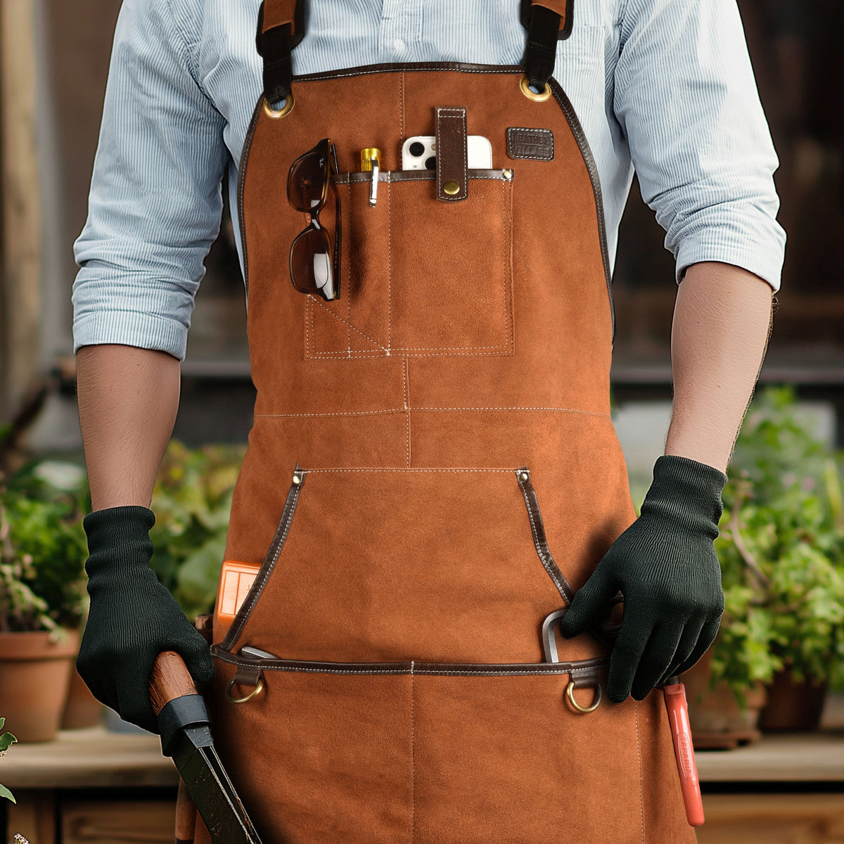 LEATHER VILLAGE Work Apron - Heavy Duty Woodworking Apron for Men with Tool Pockets for Woodworkers, Blacksmiths, Carpenters – Black Color (Size M to XXL)