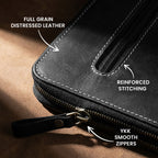 Leather Zipper Padfolio Ring Binder Organizer for Men & Women -Black