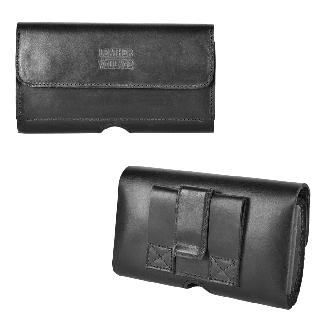 Leather Phone Belt Pouch - Black Leather Village