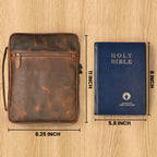 Distressed Brown Leather Bible Cover with Zipper - Protective Bible Case Leather Village