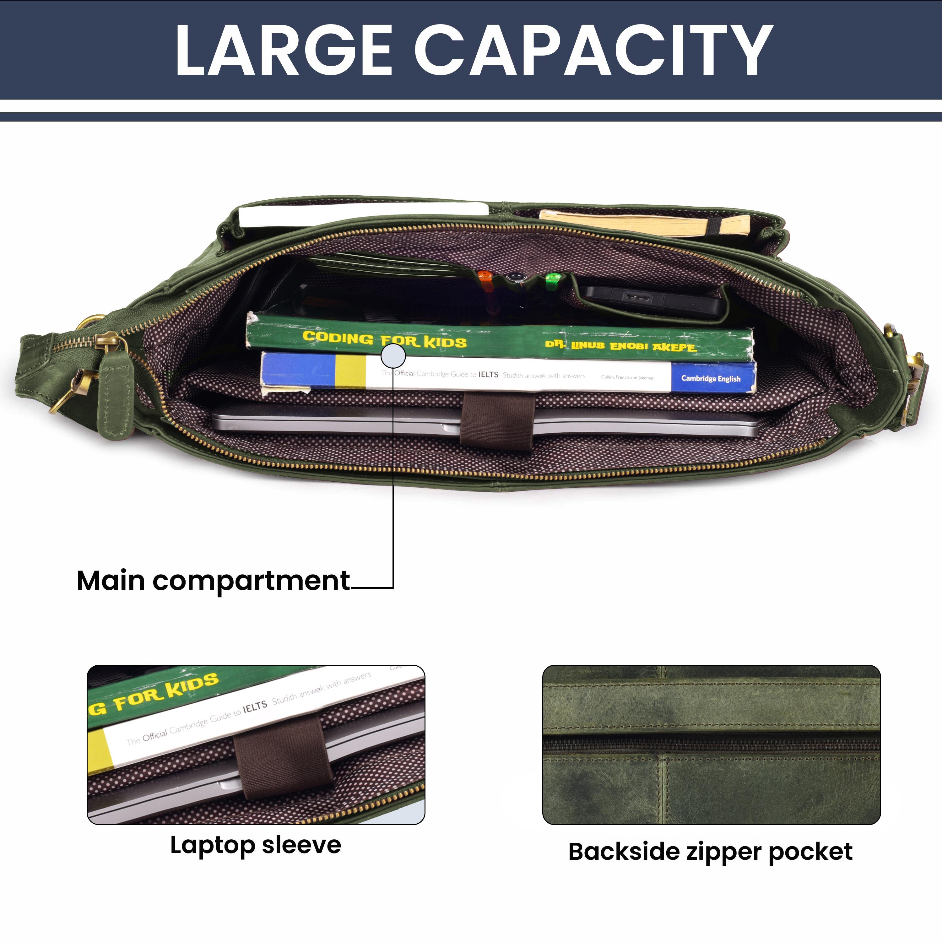 Handmade Vintage Leather Messenger Bag - Olive Leather Village