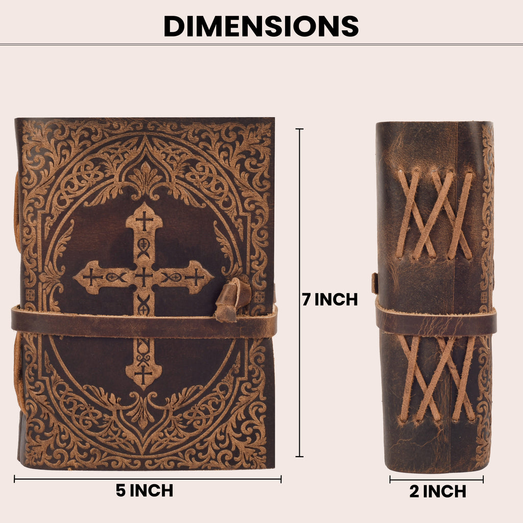 Elegant dark brown leather bound Holy Bible with handcrafted detailing