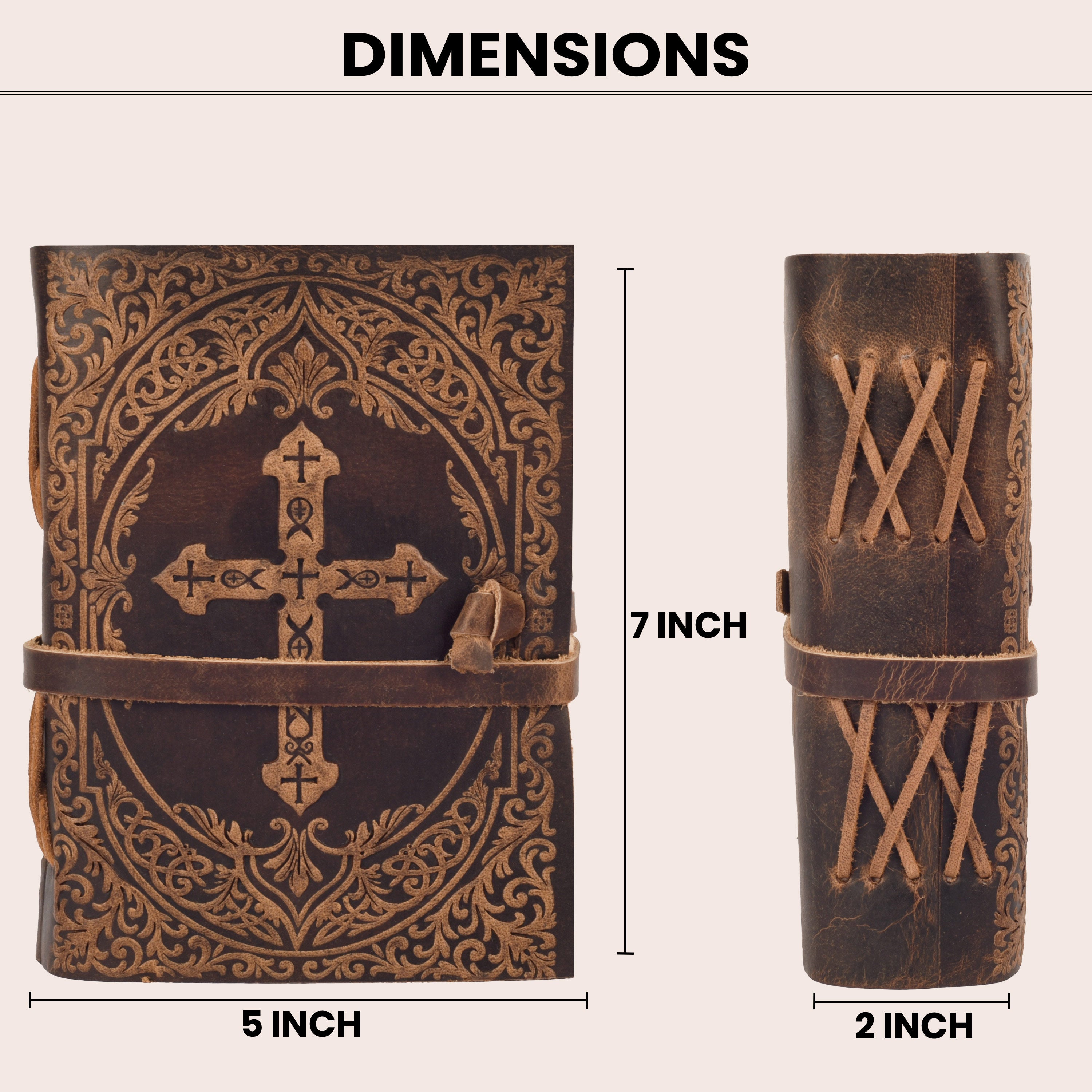 Elegant dark brown leather bound Holy Bible with handcrafted detailing