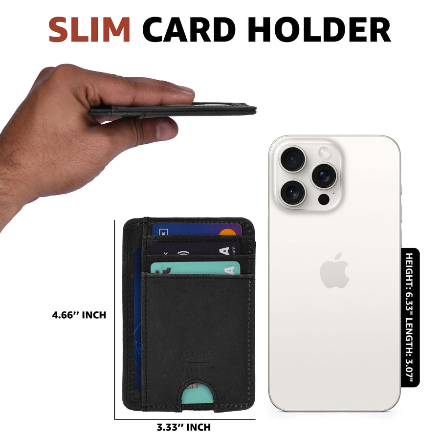 Leather Slim Wallet RFID Blocking Front Pocket Minimalist Credit Card Holder