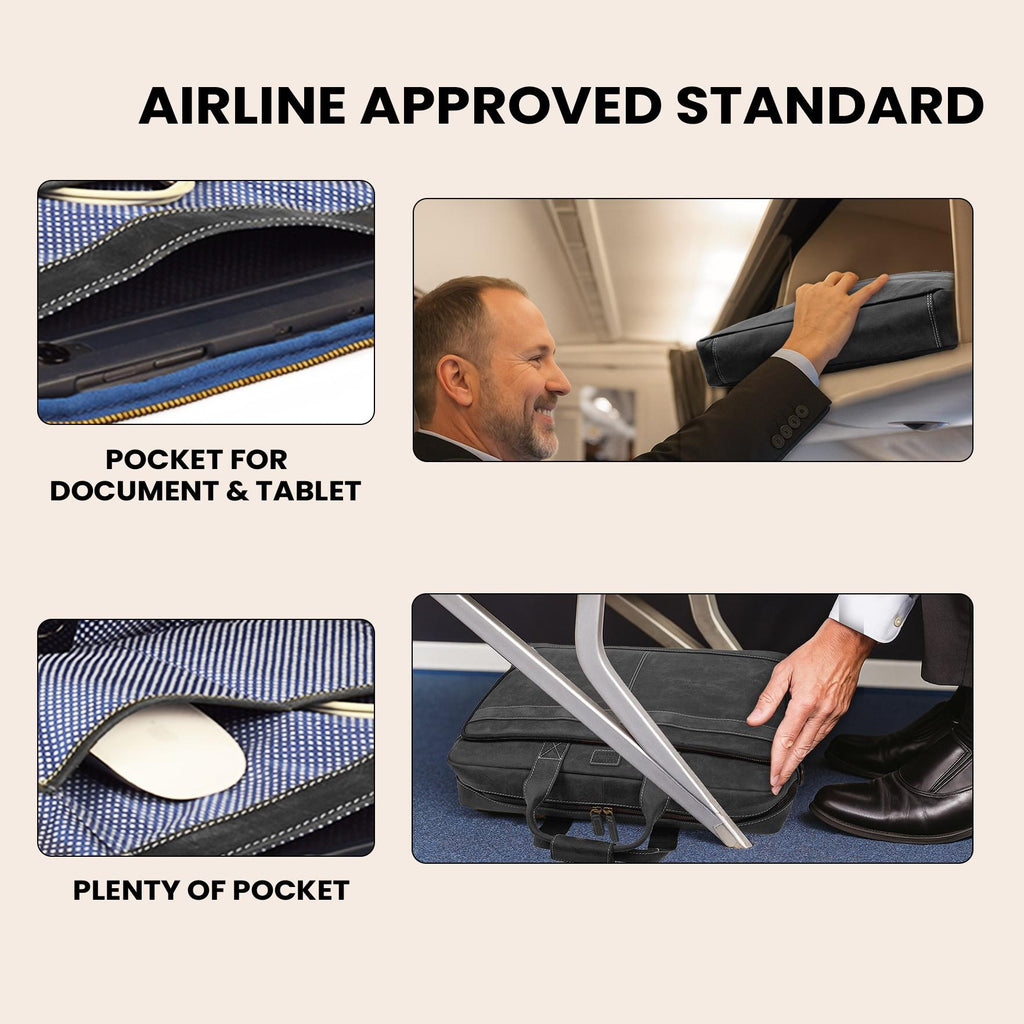 Leather Laptop Messenger Briefcase Bag - Black