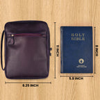 Elegant purple leather Bible holder with storage pocket