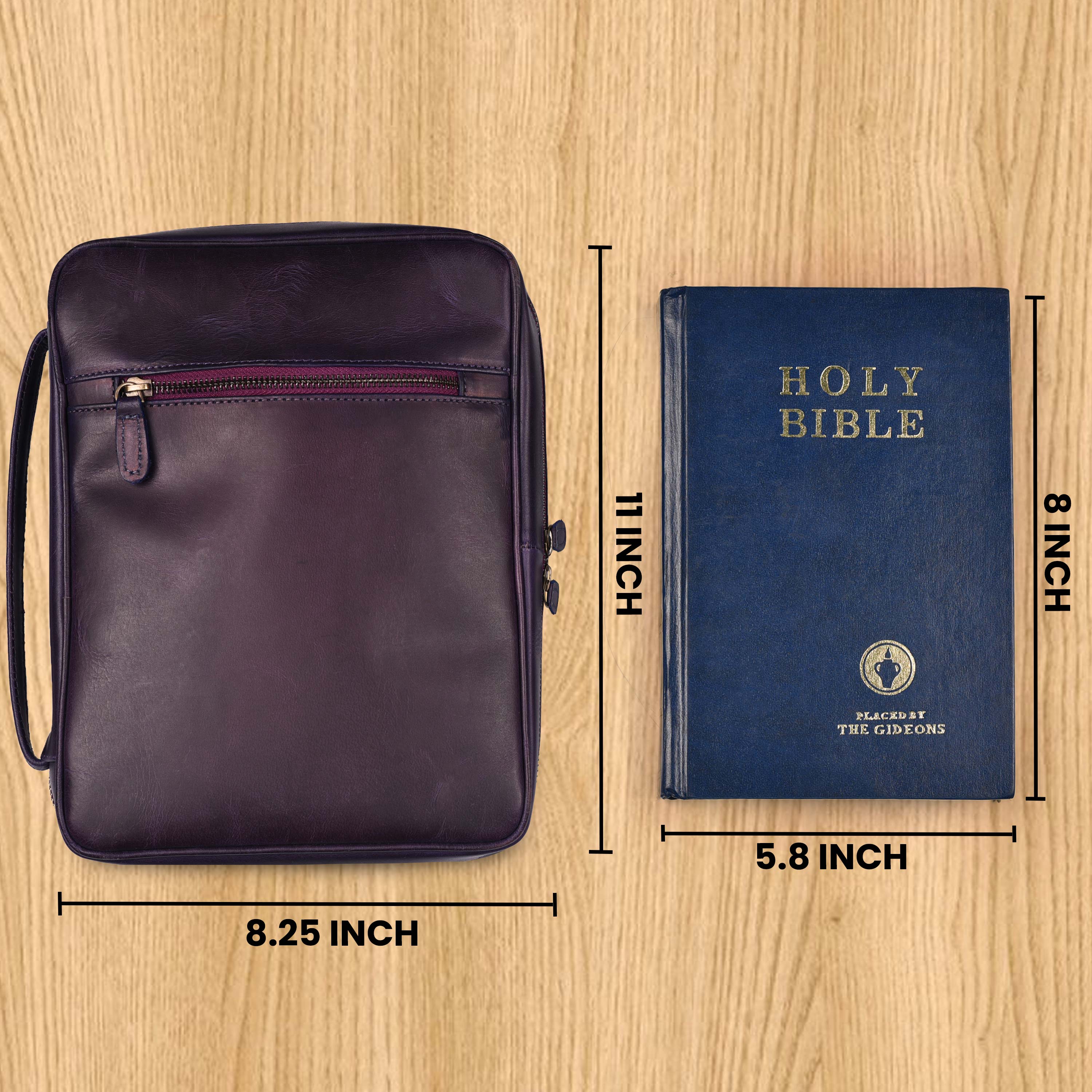 Purple Leather Bible Cover with Zipper - Protective Bible Case Leather Village