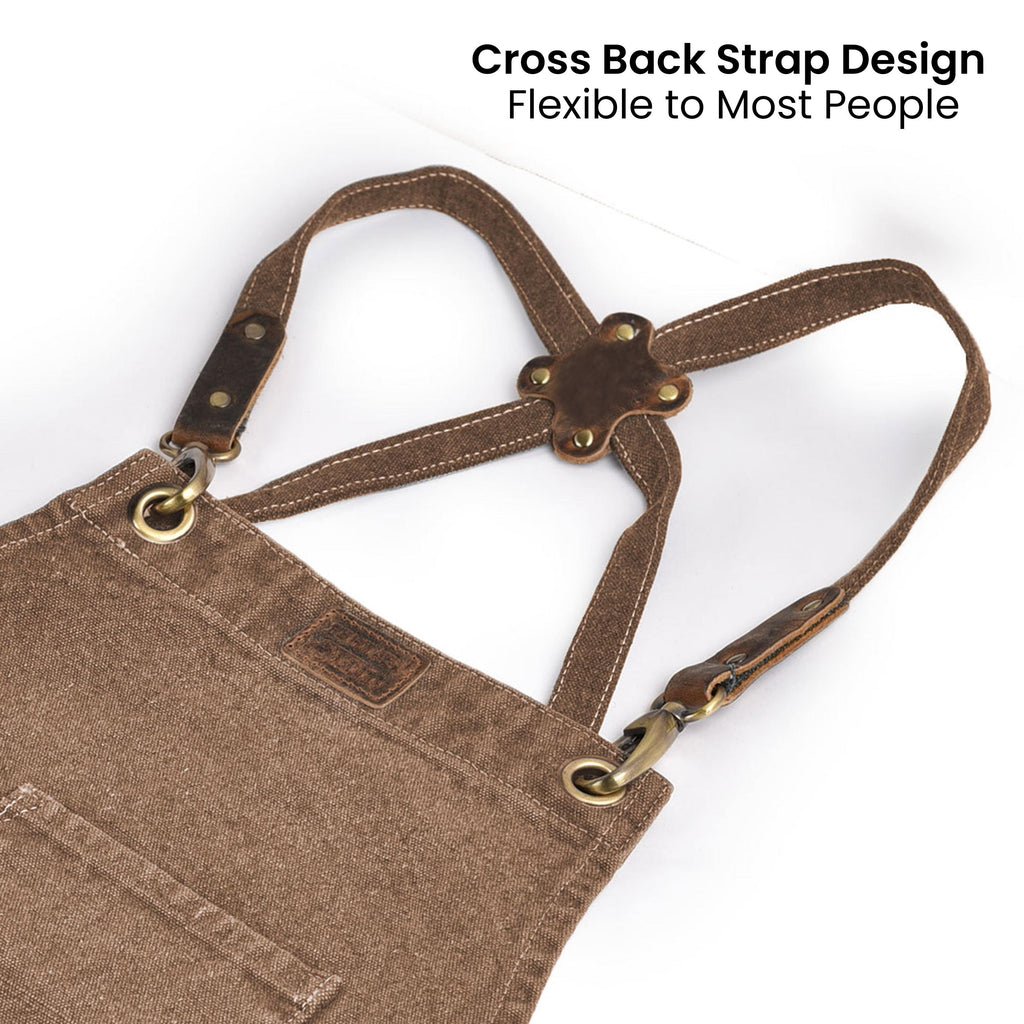 Canvas Cross-Back Work Apron for Men - Brown