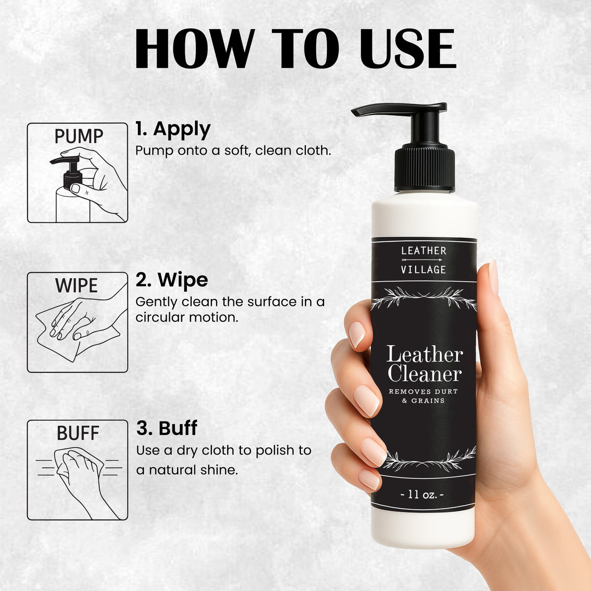 Leather Cleaner and Conditioner 11 oz – Stain Remover for Car Interiors, Leather Furniture, Couch, Chair, Jackets, Shoes, Purse, Bag with a Non-Toxic, Restoring Formula