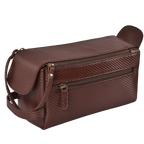 Brown Carbon Fiber  Leather Toiletry Bag For Travel