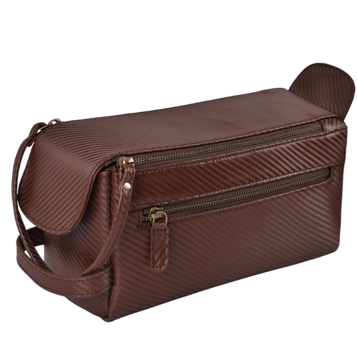 Leather Village Black Carbon Fiber Leather Dopp Kit with Water Resistant Interior