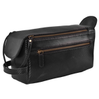 Black Carbon Fiber  Leather Toiletry Bag For Travel