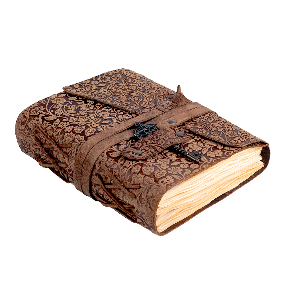Floral Leather Notebook - Brown Leather Village
