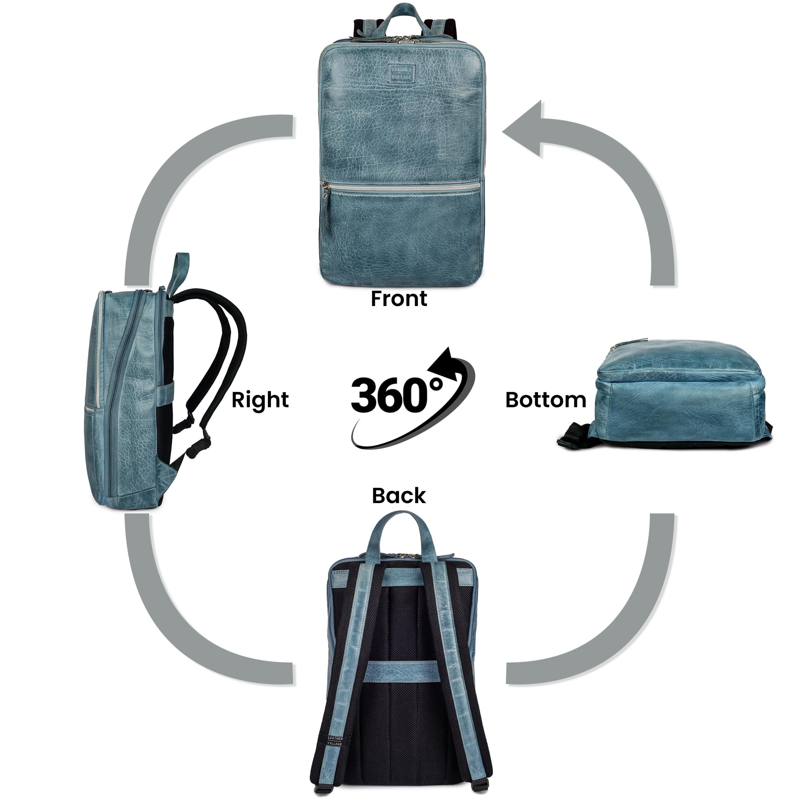 Teal Blue Leather Laptop Backpack for Work & Travel Leather Village