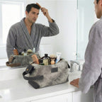 Leather Village Rustic Grey Leather Toiletry Organizer with Spacious Storage Compartments