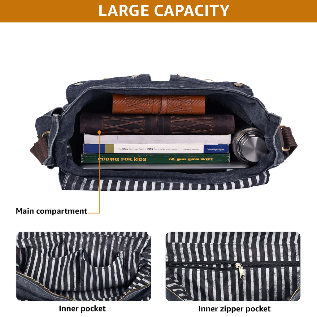 Canvas Messenger Shoulder Bag - Gray