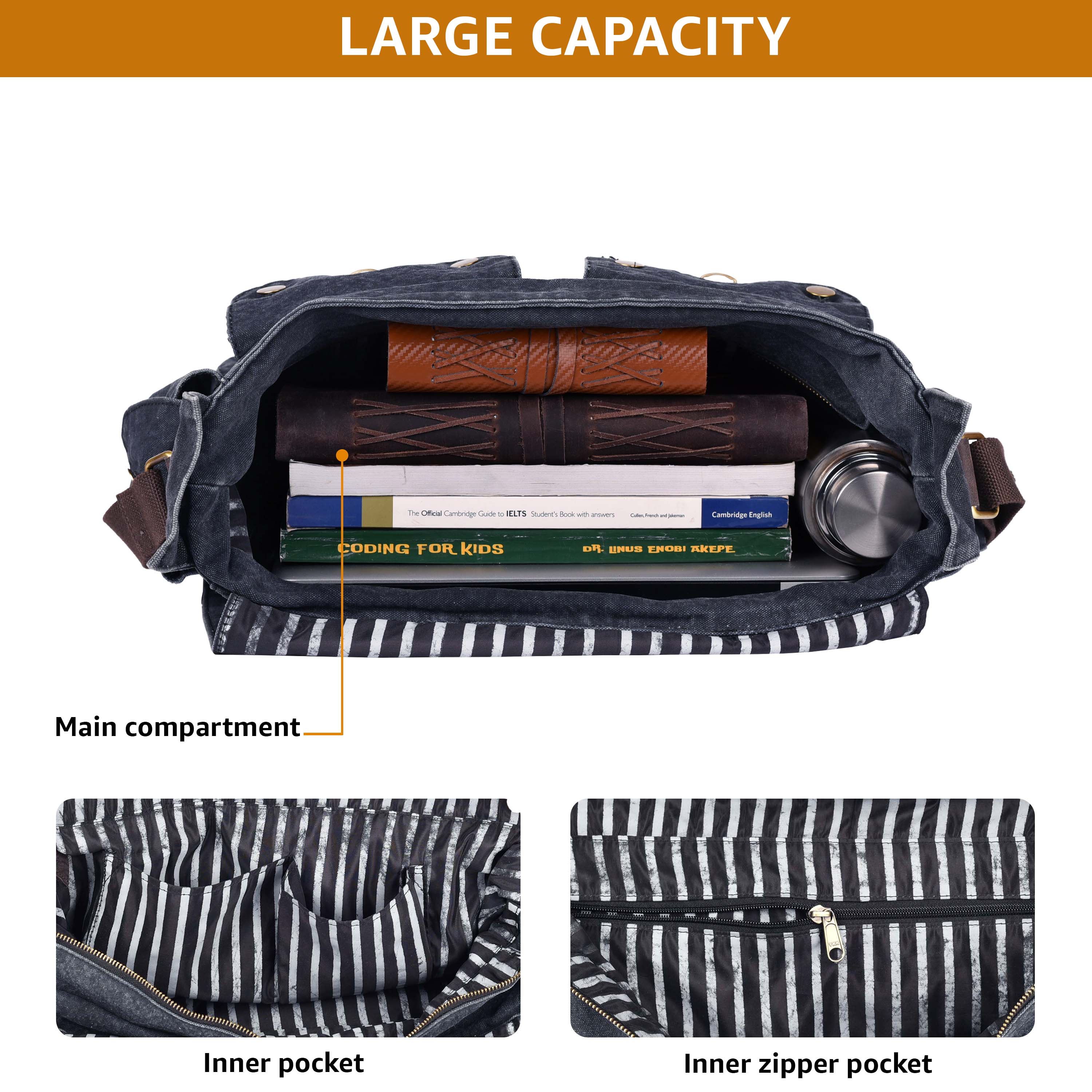 Canvas Messenger Shoulder Bag - Gray