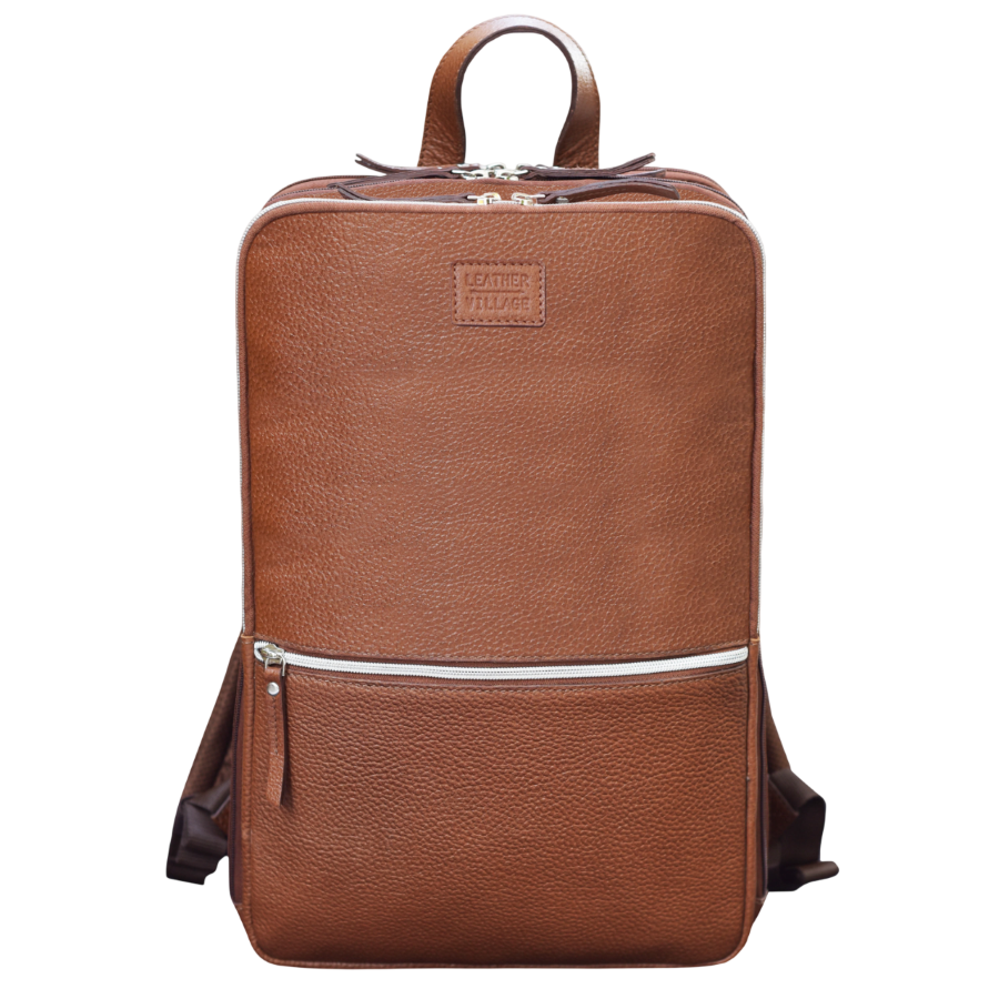 Cognac Leather Laptop Backpack for Work & Travel