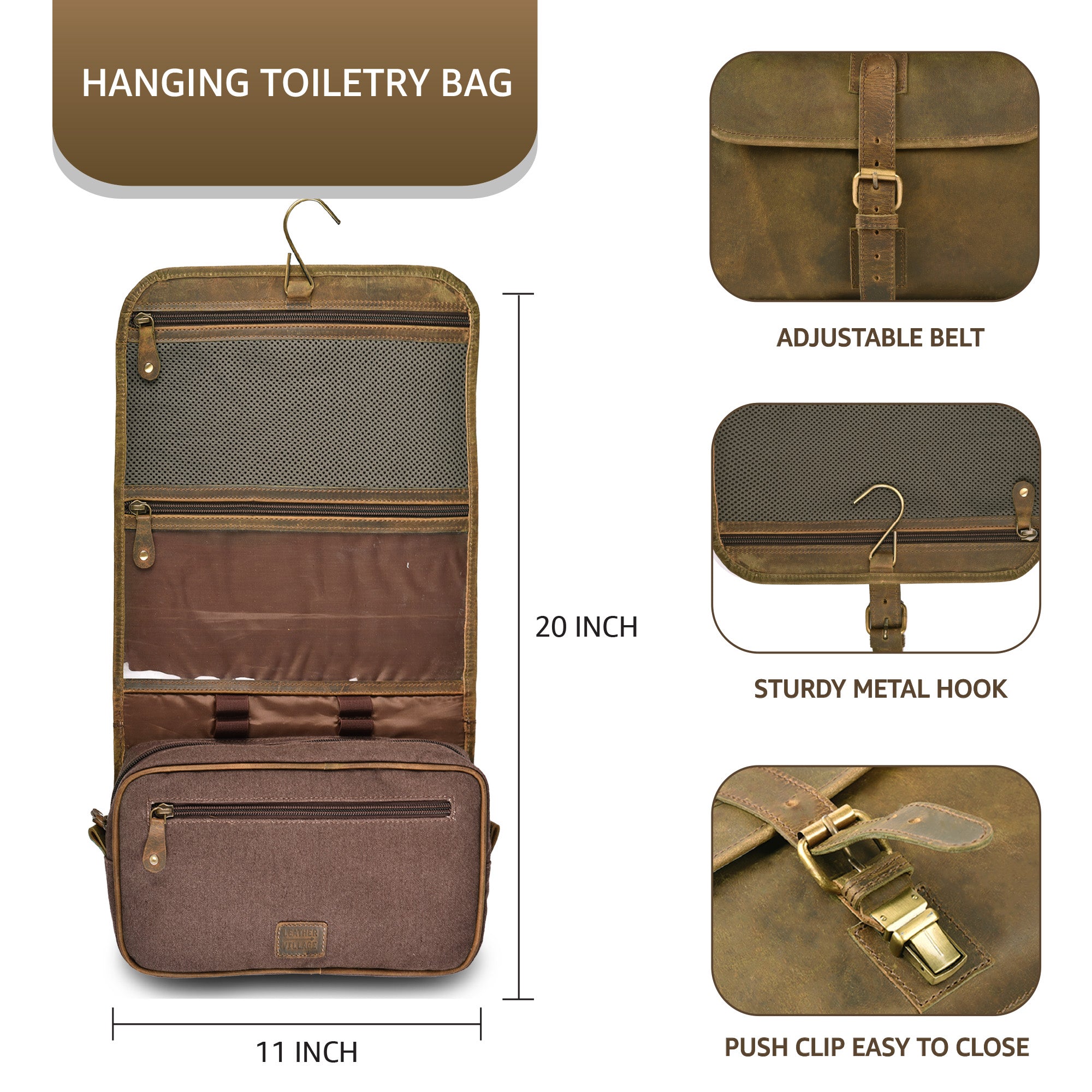 Hanging Toiletry Bag for Travel - Mud Brown