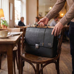 Leather Messenger Bag for Men & Women - Black
