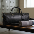Leather Travel Duffel Bag - Black