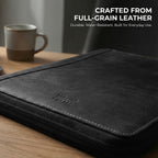 Leather Zipper Padfolio Ring Binder Organizer for Men & Women -Black
