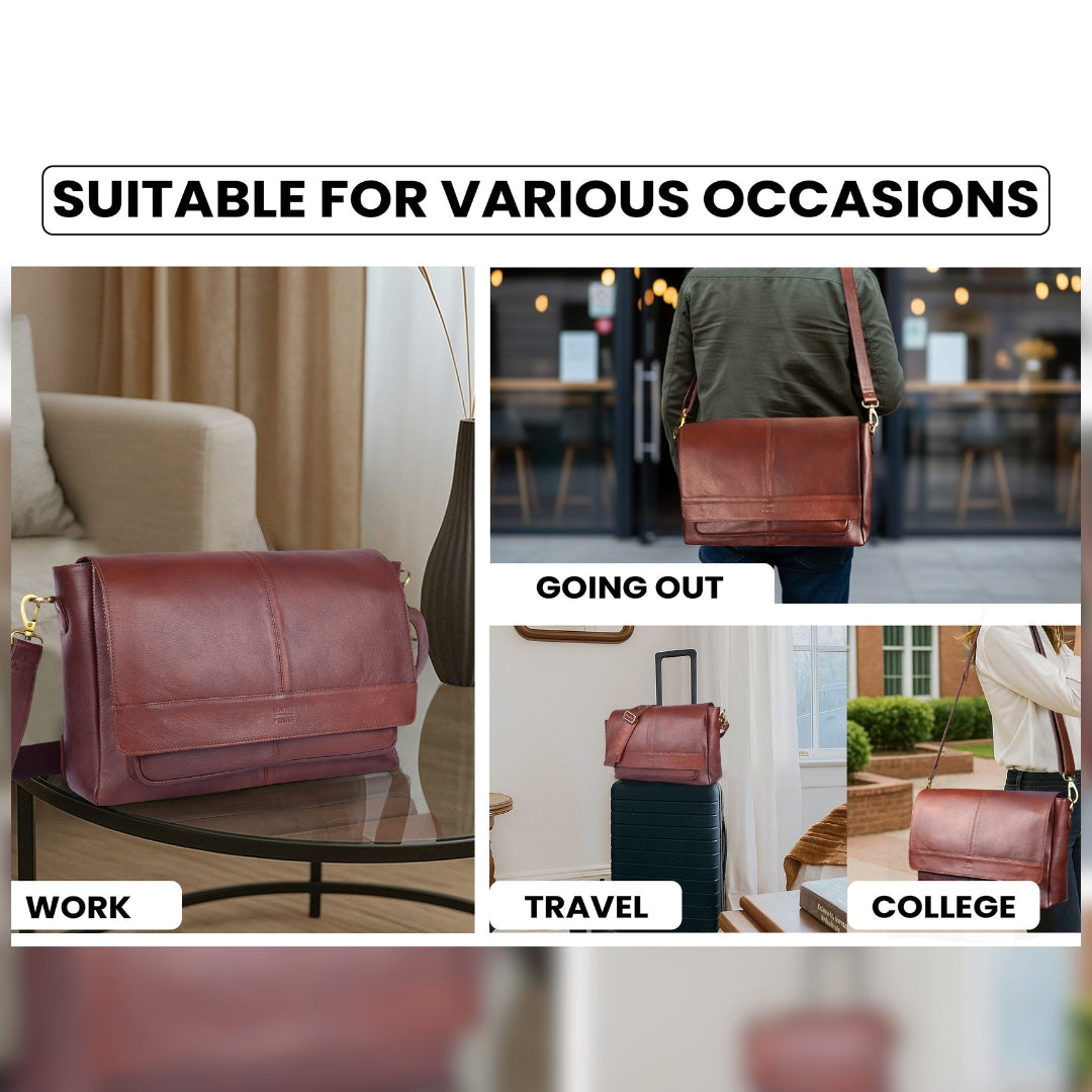 Handmade Vintage Leather Messenger Bag - Red