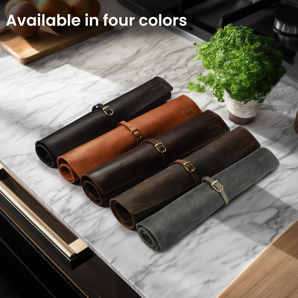 Leather Village genuine leather knife roll case chef tools