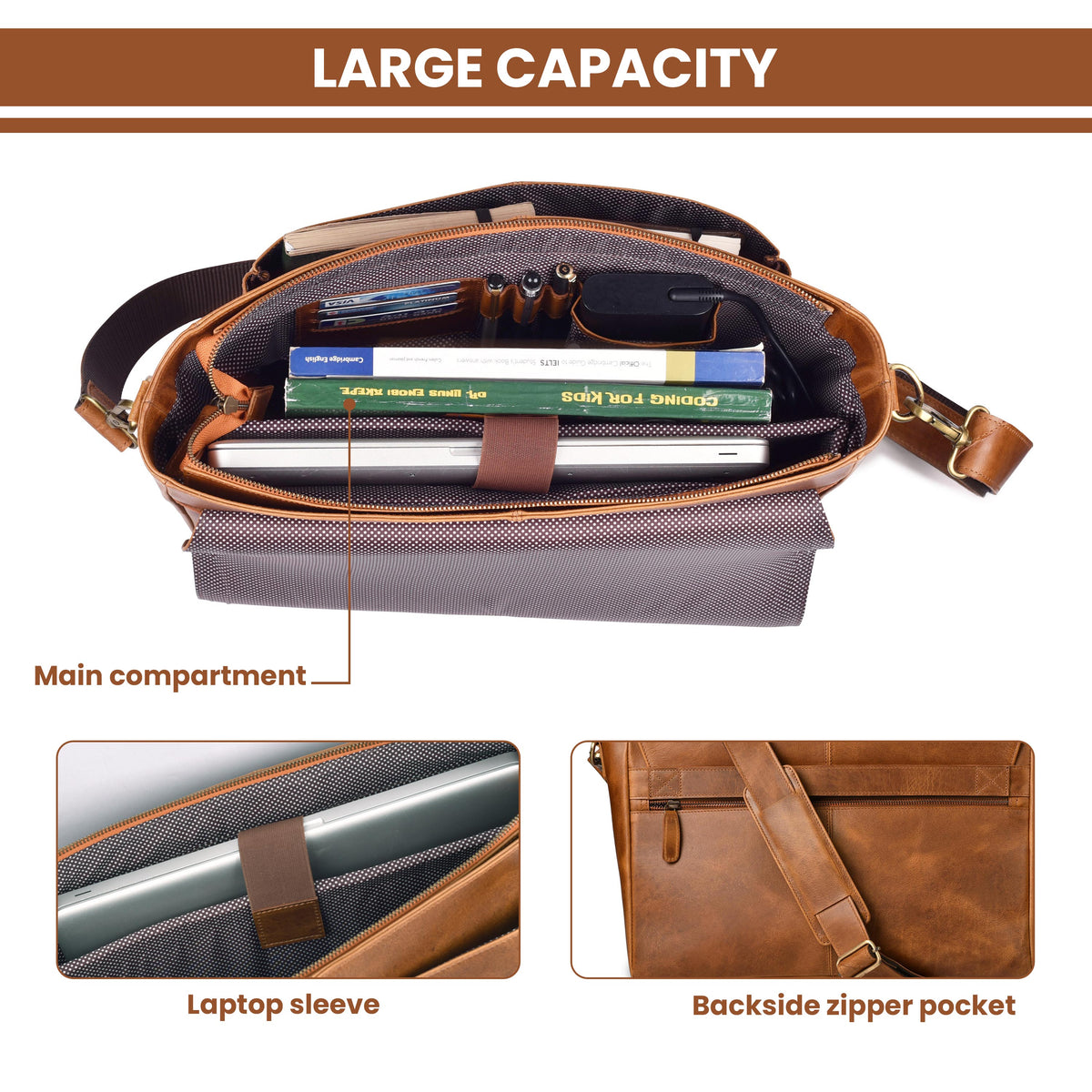 Vintage Handmade Leather Satchel Bag- 15.5 Inch Laptop Messenger Bag, Briefcase Shoulder Bag for Men & Women