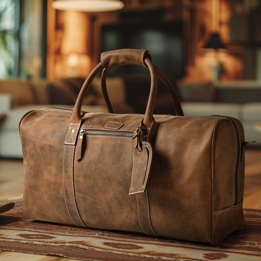 Leather Travel Duffel Bag - Brown