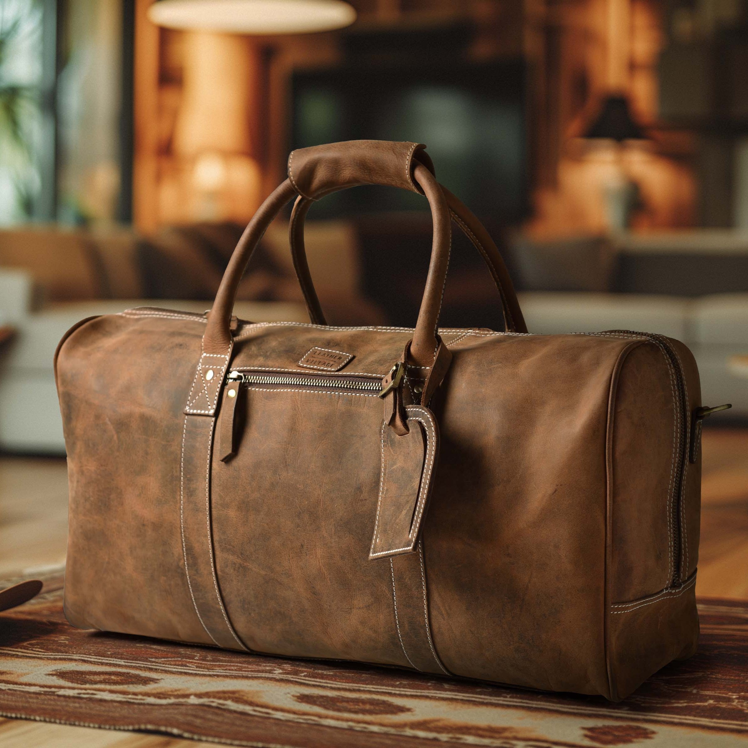 Leather Travel Duffel Bag - Brown