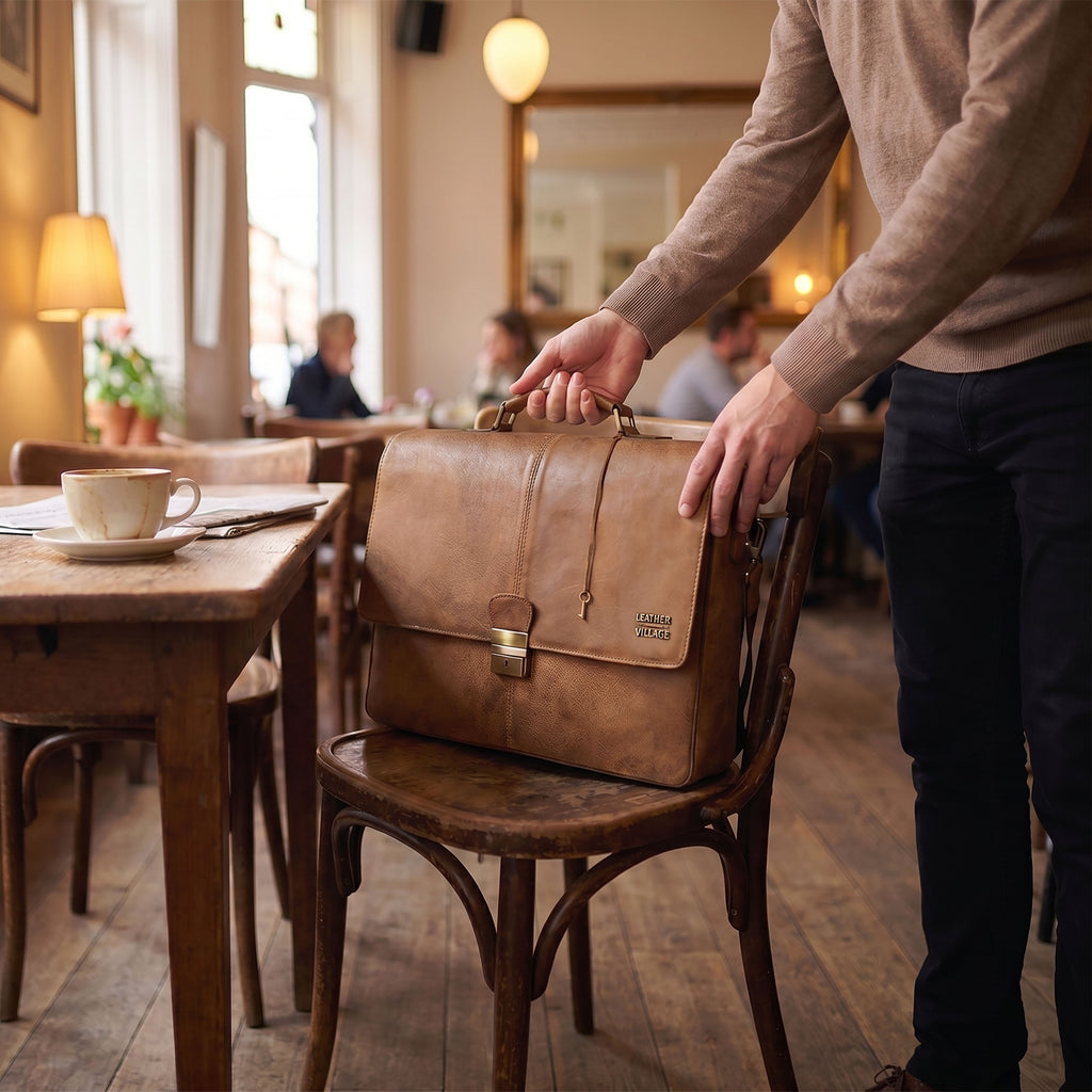 Leather Messenger Bag for Men & Women - Tan