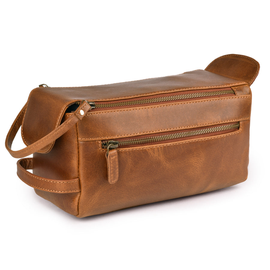 Leather Toiletry Bag – Rustic Brown – Travel Dopp Kit for Men & Women