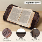 Full grain dark brown leather Bible case with handcrafted finish