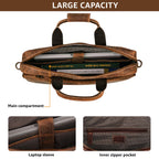Leather Laptop Messenger Briefcase Bag - Tan