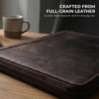 Leather Zipper Padfolio Ring Binder Organizer for Men & Women -Sandal