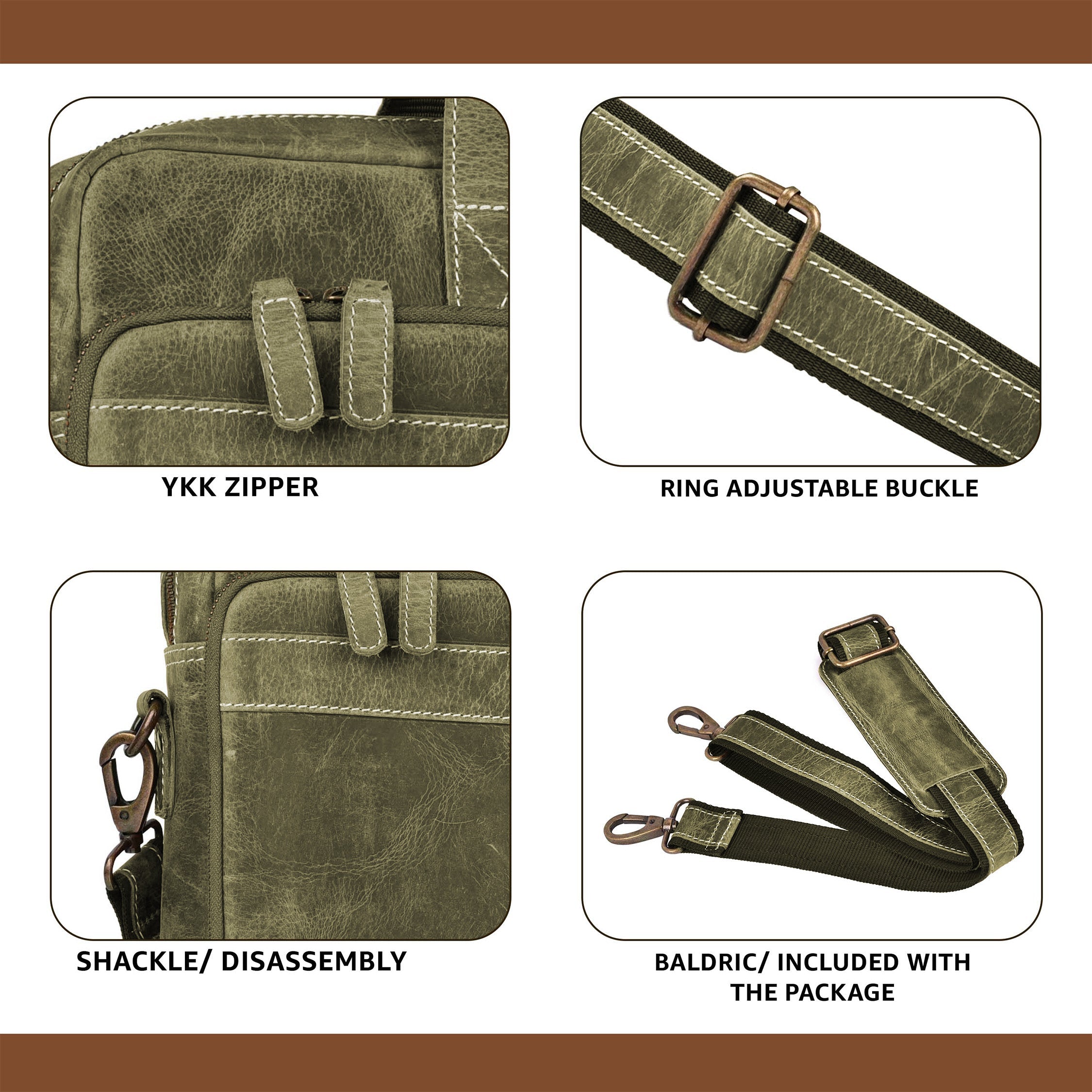 Leather Laptop Messenger Briefcase Bag - OLIVE Leather Village