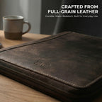 Leather Zipper Padfolio Ring Binder Organizer for Men & Women -Brown